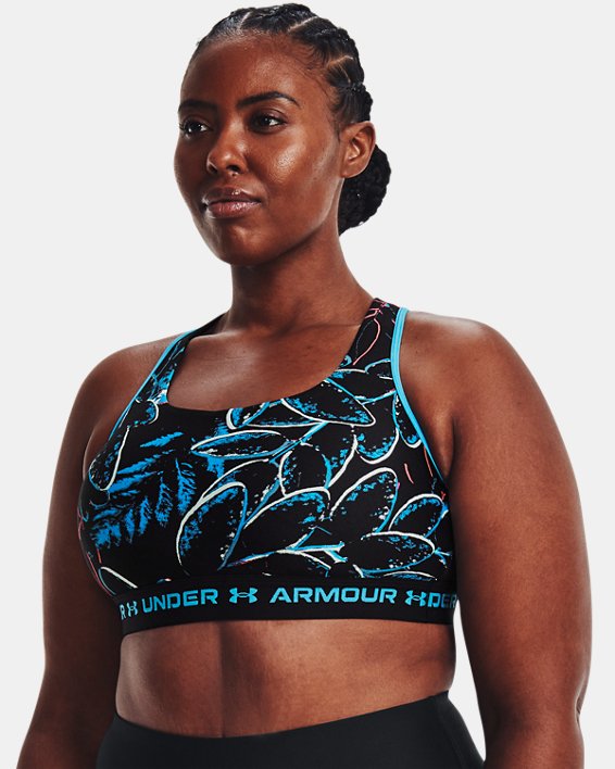 Women's Armour® Mid Crossback Sports Bra, Blue, pdpMainDesktop image number 4